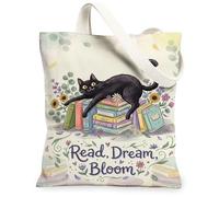 Borsa tote in tela da donna, fantasiosa e giocosa con libri, fiori, primavera, pastello, lavabile, riutilizzabile, piccola borsa tote idea per familiari, amici, colleghi, lettura di amori, 33 x 38 cm