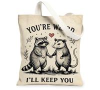 Borsa tote in tela da donna, fantasiosa, giocoso, cuore opossum, nero, lavabile, riutilizzabile, per tutti i giorni, per shopping, brunch parco, biblioteca, gite di un giorno, 33 x 38 cm