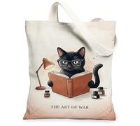 Borsa tote in tela da donna, fantasiosa lampada da libro letterario, nessuna nera, lavabile, riutilizzabile, borsa della spesa per shopping brunch par, nero, 13x15 Inch