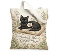 Borsa tote in tela da donna, fantasiosa libro della natura, fiori primaverili, lavabile, riutilizzabile, estetica, ideale per viaggi, attività all'aperto, giornata lavorativa, lettura, 33 x 38 cm