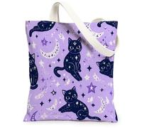Borsa tote in tela da donna, fantasiosa luna giocosa stella Halloween viola lavabile riutilizzabile estetica borse idee per, Viola, 13x15 Inch