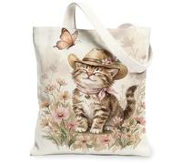 Borsa tote in tela da donna, fantasiosa natura, farfalla, fiori, primavera, pastello, lavabile, riutilizzabile, idea per familiari, amici, colleghi, lettura amori, 33 x 38 cm