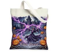 Borsa tote in tela da donna, fantasiosa strega, fantasiosa, fantasiosa, zucche di Halloween, viola, piccola borsa tote idea per familiari, amici, colleghi, lettura di amori, 33 x 38 cm