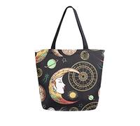 Borsa tote in tela da donna, Galaxy Moon Face Sun Crescent Borsa a tracolla grande casual Borsa per la spesa Borse per la spesa