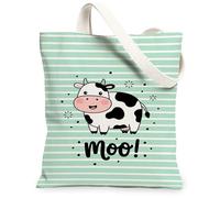 Borsa tote in tela da donna, giocosa casual, a righe, stelle, estate, verde menta, lavabile, riutilizzabile, idea per familiari, amici, colleghi, lettura di amori, 33 x 38 cm