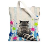 Borsa tote in tela da donna, giocosa fantasiosa con stelle e strisce, nessuna blu, lavabile, riutilizzabile, borsa tote per shopping, brunch parco, biblioteca, gite di un giorno, 33 x 38 cm