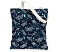 Borsa tote in tela da donna, mistica artistica, luna, stelle, autunno, blu navy, lavabile, riutilizzabile, per tutti i giorni, Blu navy, 13x15 Inch
