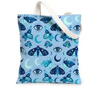 Borsa tote in tela da donna, mistica fantasiosa luna occhio nessuno blu lavabile riutilizzabile borsa tote idee per esterni, Blu, 13x15 Inch