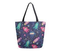 Borsa tote in tela da donna, modello Cartoon Rocket Ship Borsa a tracolla grande casual Borsa per la spesa Borse per la spesa