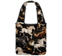 Borsa tote in tela da donna, motivo cavallo estetico, riutilizzabile, borsa tote per la spesa, shopping lavoro, Multicolore 01, 14.1x14.9in/36x38cm
