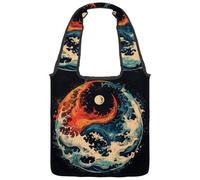 Borsa tote in tela da donna, motivo cavallo estetico, riutilizzabile, borsa tote per la spesa, shopping lavoro, Multicolore 05, 14.1x14.9in/36x38cm