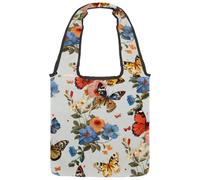 Borsa tote in tela da donna, motivo con graziose farfalle viola chiaro, borsa a tracolla riutilizzabile per la spesa, shopping e lavoro, Multicolore 10., 14.1x14.9in/36x38cm