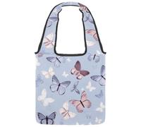 Borsa tote in tela da donna, motivo con graziose farfalle viola chiaro, borsa a tracolla riutilizzabile per la spesa, shopping e lavoro, Multicolore 01, 14.1x14.9in/36x38cm