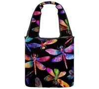 Borsa tote in tela da donna, motivo con graziose farfalle viola chiaro, borsa a tracolla riutilizzabile per la spesa, shopping e lavoro, Multicolore 04, 14.1x14.9in/36x38cm