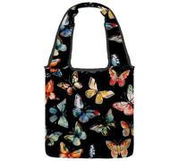 Borsa tote in tela da donna, motivo con graziose farfalle viola chiaro, borsa a tracolla riutilizzabile per la spesa, shopping e lavoro, Multicolore 08, 14.1x14.9in/36x38cm