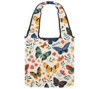 Borsa tote in tela da donna, motivo con graziose farfalle viola chiaro, borsa a tracolla riutilizzabile per la spesa, shopping e lavoro, Multicolore 06, 14.1x14.9in/36x38cm