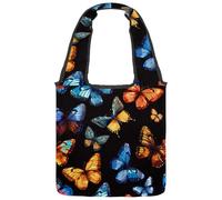 Borsa tote in tela da donna, motivo con graziose farfalle viola chiaro, borsa a tracolla riutilizzabile per la spesa, shopping e lavoro, Multicolore 07, 14.1x14.9in/36x38cm