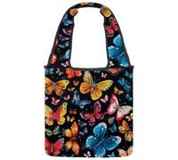 Borsa tote in tela da donna, motivo con graziose farfalle viola chiaro, borsa a tracolla riutilizzabile per la spesa, shopping e lavoro, Multicolore 09, 14.1x14.9in/36x38cm