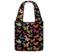 Borsa tote in tela da donna, motivo con graziose farfalle viola chiaro, borsa a tracolla riutilizzabile per la spesa, shopping e lavoro, Multicolore 05, 14.1x14.9in/36x38cm