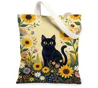 Borsa tote in tela da donna, motivo floreale, girasole primaverile, giallo, lavabile, riutilizzabile, per shopping, brunch, parco, biblioteca, gite di un giorno, 33 x 38 cm
