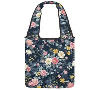 Borsa tote in tela da donna, motivo girasoli carini, senza cuciture, riutilizzabile, borsa tote per la spesa, shopping e lavoro, Multicolore 03, 14.1x14.9in/36x38cm