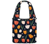 Borsa tote in tela da donna, motivo girasoli carini, senza cuciture, riutilizzabile, borsa tote per la spesa, shopping e lavoro, Multicolore 04, 14.1x14.9in/36x38cm