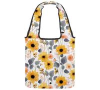 Borsa tote in tela da donna, motivo girasoli carini, senza cuciture, riutilizzabile, borsa tote per la spesa, shopping e lavoro, Multicolore 01, 14.1x14.9in/36x38cm