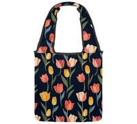 Borsa tote in tela da donna, motivo girasoli carini, senza cuciture, riutilizzabile, borsa tote per la spesa, shopping e lavoro, Multicolore 05, 14.1x14.9in/36x38cm