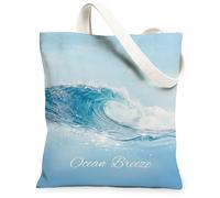 Borsa tote in tela da donna, motivo onde rilassate con brezza oceanica estiva blu, lavabile, riutilizzabile, per tutti i giorni, idea per viaggi, giornata lavorativa, lettura, 33 x 38 cm