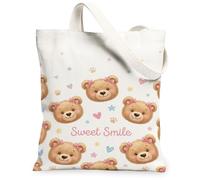 Borsa tote in tela da donna, motivo orso con cuore, stella, nessuna pesca, lavabile, riutilizzabile, idea per viaggi, lavoro, shopping, libreria, 33 x 38 cm