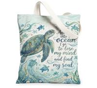 Borsa tote in tela da donna, motivo tartaruga, con alghe oceaniche, lavabile, riutilizzabile, per shopping, brunch park, biblioteca, gite di un giorno, 33 x 38 cm