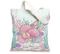 Borsa tote in tela da donna, oceano, spiaggia, corallo, alghe estive pesca, lavabile, riutilizzabile, borsa tote per lo shopping Bru, Pesca, 13x15 Inch