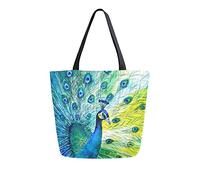 Borsa tote in tela da donna, piume di coda di pavone colorate Borsa a tracolla grande casual Borsa per la spesa Borse per la spesa