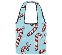 Borsa tote in tela da donna, riutilizzabile, con manico largo e motivo natalizio con bastoncini di zucchero e foglie di agrifoglio, Multicolore 09, 14.1x14.9in/36x38cm