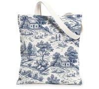 Borsa tote in tela da donna, rustica, con pecore di campagna, nessuna blu navy, lavabile, riutilizzabile, per tutti i giorni, Navy, 13x15 Inch