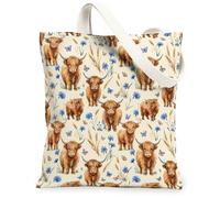 Borsa tote in tela da donna, rustica vintage, farfalla fiore primavera beige lavabile riutilizzabile piccola borsa tote idee per familiari, amici, colleghi, lettura amori, 33 x 38 cm