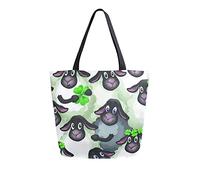 Borsa tote in tela da donna, simpatiche pecorelle trifogli borsa a tracolla grande casual borsa per la spesa borse per la spesa