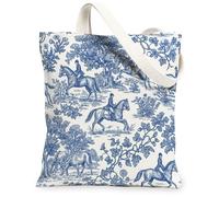 Borsa tote in tela da donna, stile classico, rustico, con albero del cavaliere, nessuna blu, lavabile, riutilizzabile, idea per familiari e amici, Blu, 13x15 Inch
