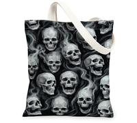 Borsa tote in tela da donna, stile gotico scuro fumé scuro, Halloween, nera, lavabile, riutilizzabile, idea per attività all'aperto, nero, 13x15 Inch