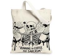 Borsa tote in tela da donna, stile gotico umoristico, per lista delle cose da fare per Halloween, nera, lavabile, riutilizzabile, per shopping, brunch park, biblioteca, gite di un giorno, 33 x 38 cm