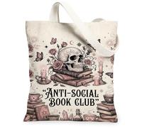 Borsa tote in tela da donna, stile gotico, vintage, rosa, farfalla, pesca, lavabile, riutilizzabile, idea per familiari, amici, colleghi, lettura, amore, 33 x 38 cm
