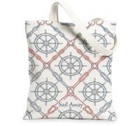 Borsa tote in tela da donna, stile nautico, vintage, con nodo in corda, estivo, lavabile, riutilizzabile, estetica, idea per Tra, Navy, 13x15 Inch