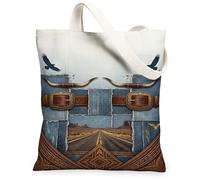 Borsa tote in tela da donna, stile rustico occidentale, con aquila, senza marrone, lavabile, riutilizzabile, per shopping, brunch, parco, biblioteca, gite di un giorno, 33 x 38 cm