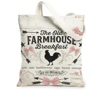 Borsa tote in tela da donna, stile rustico, vintage, con fiocco e punta di freccia, bianca, lavabile, riutilizzabile, piccola borsa tote idea per viaggi all'aperto, giornata lavorativa, lettura, 33 x