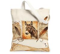 Borsa tote in tela da donna, stile vintage, con mappa artistica e piuma, non marrone, lavabile, riutilizzabile, piccola borsa tote per shopping, brunch, parco, biblioteca, gite di un giorno, 33 x 38