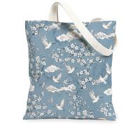Borsa tote in tela da donna, tradizionale, elegante, con fiori e nuvole, blu, lavabile, riutilizzabile, per tutti i giorni, ideale per viaggi, attività all'aperto, giornata lavorativa, lettura, 33 x