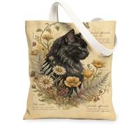 Borsa tote in tela da donna, vintage, botanico, crisantemo, farfalla, primavera, nera, lavabile, riutilizzabile, per shopping, brunch park, biblioteca, gite di un giorno, 33 x 38 cm