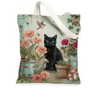 Borsa tote in tela da donna, vintage, con papaveri botanici, rosa primaverile, lavabile, riutilizzabile, estetica, ideale per viaggi, lavoro, shopping, libreria, 33 x 38 cm