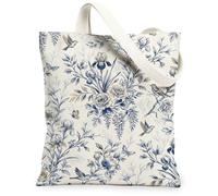 Borsa tote in tela da donna, vintage, elegante, con iris e uccellini, primaverile, lavabile, riutilizzabile, idea per familiari, amici, colleghi, lettura, amore, 33 x 38 cm