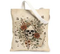 Borsa tote in tela da donna, vintage, floreale, farfalla, felce, primavera, marrone, lavabile, riutilizzabile, per tutti i giorni, idea per familiari, amici, colleghi, lettura, amori, 33 x 38 cm
